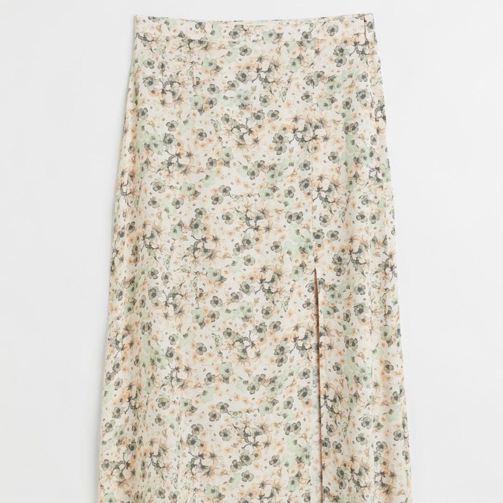 H&M Floral Cream Skirt with Front Slit - 12
